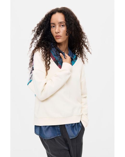 Desigual White Embroidered Back Sweatshirt, Cotton