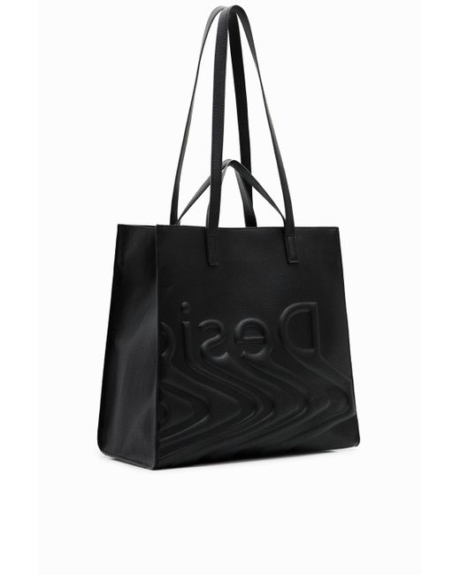 Desigual Black Large Square Shopper Bag With Logo