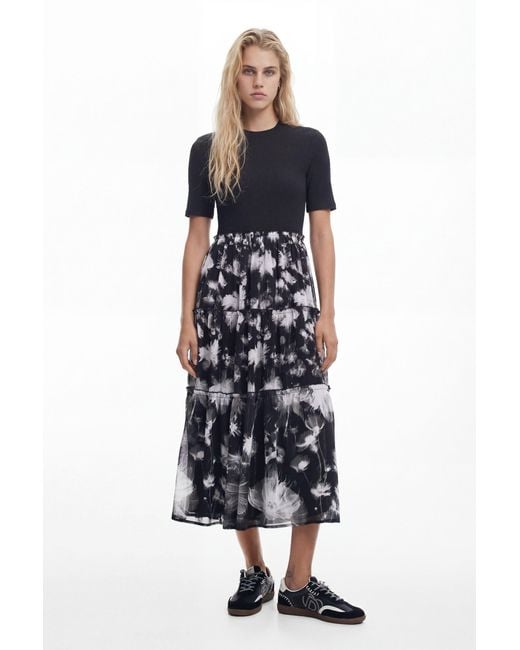 Desigual White Combined Midi Dress, Polyester