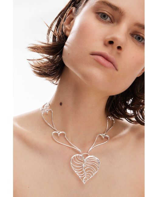 Desigual White Zalio-Plated Heart Necklace