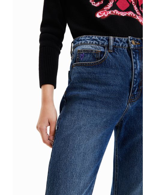 Desigual Blue Straight Cropped Jeans, Cotton