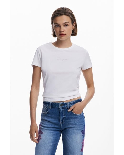 Desigual Blue Embroidered Culotte Jeans