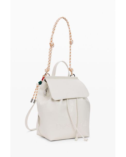 Desigual White Small Backpack Charms, Polyurethane