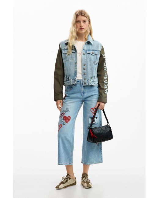 Desigual Blue Bimaterial Parka Mickey Mouse, Cotton