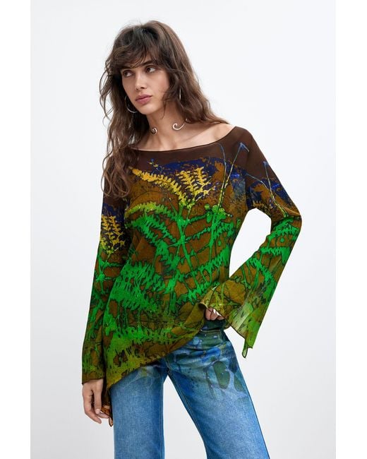 Desigual Green Asymmetric Printed Blouse M. C. Lacroix, Viscose