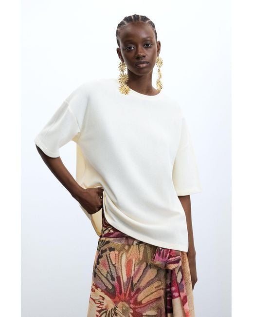 Desigual White Short Sleeve Knit T-Shirt