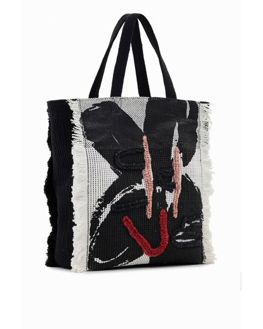 Desigual Black Large Flower Tote Bag