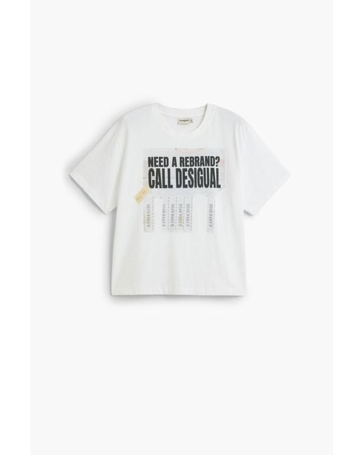 Desigual White Printed T-Shirt, Cotton