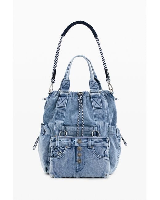 Desigual Blue Multi-Position Denim Backpack, Cotton
