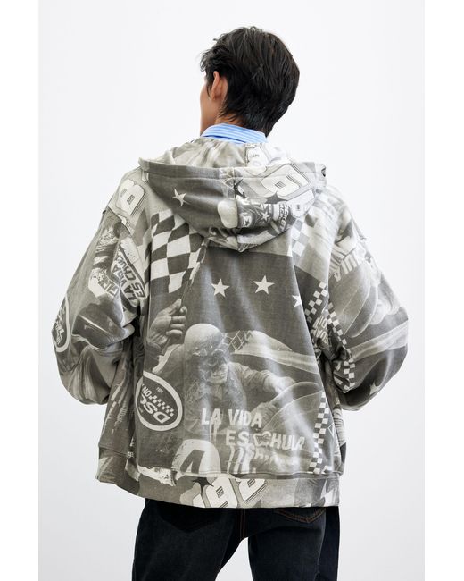 Desigual Gray Printed Sweatshirt, Cotton for men