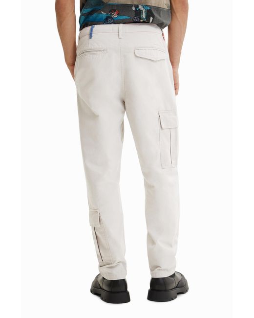 Desigual White Patchwork Cargo Trousers, Cotton for men