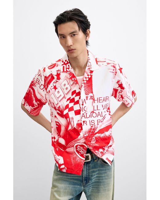 Desigual Red Racing Printed Shirt, Cotton for men