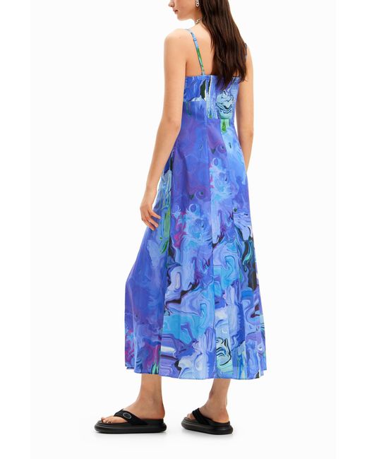 Desigual Blue M. Christian Lacroix Marbled Midi Dress, Cotton