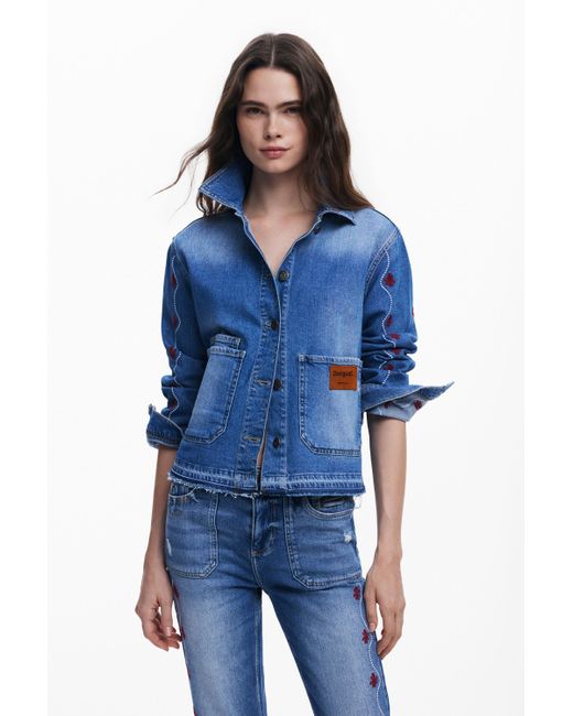 Desigual Blue Floral Denim Jacket