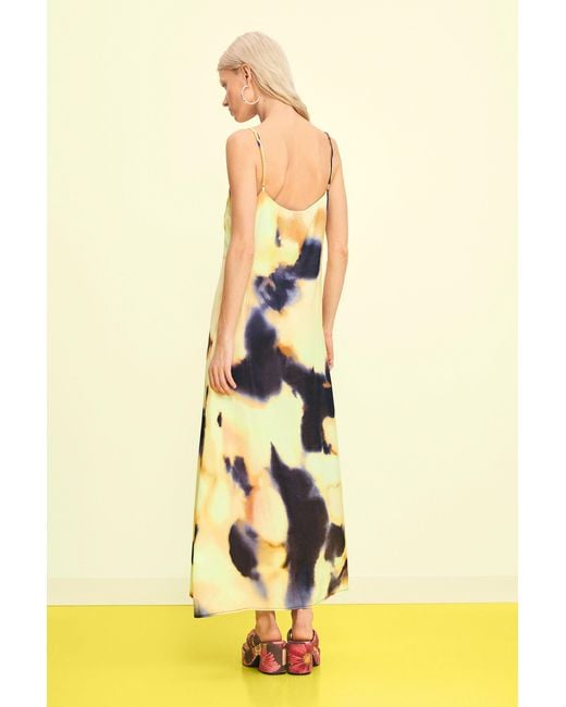Desigual Yellow Printed Long Dress, Polyester