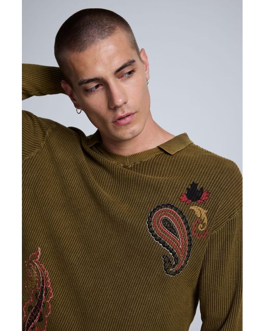 Desigual Green Printed Polo Sweater, Cotton for men