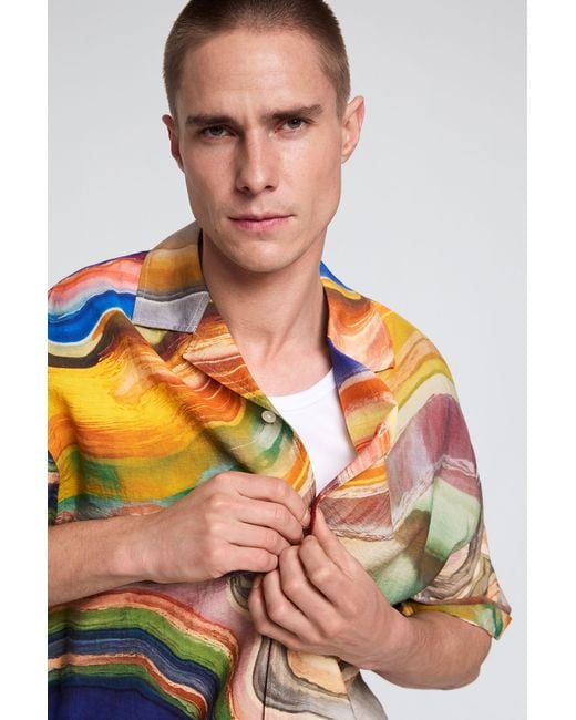 Desigual Brown Abstract Print Shirt for men