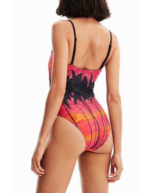 Desigual Red Stella Jean Bandeau Swimsuit