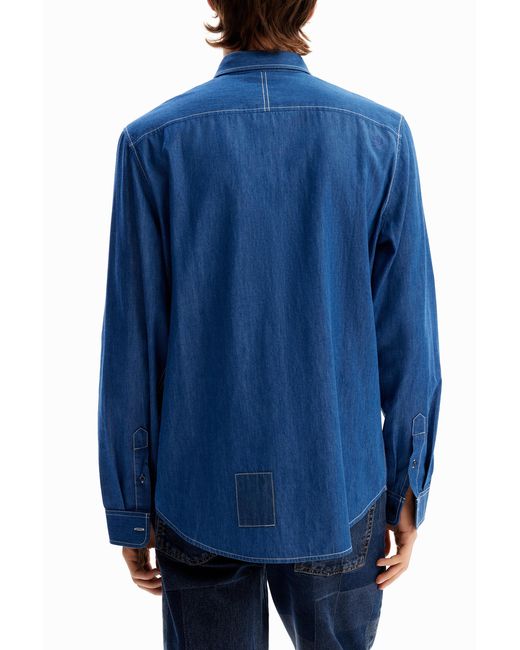 Desigual Blue Patchwork Pockets Shirt, Cotton for men