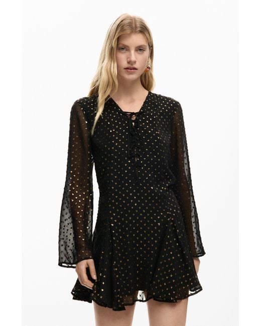 Desigual Black Short Plumeti Dress, Polyester