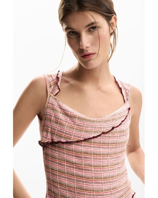 Desigual Red Ruffled T-Shirt