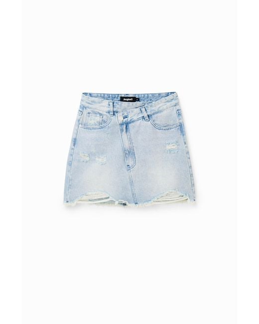 Desigual Blue Denim Criss-Cross Waist Mini Skirt, Cotton