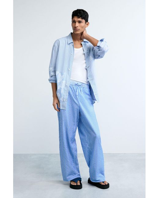 Desigual Blue Long Striped Trousers, Cotton for men