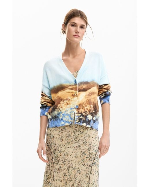Desigual Blue Landscape Cardigan Sweater, Cotton