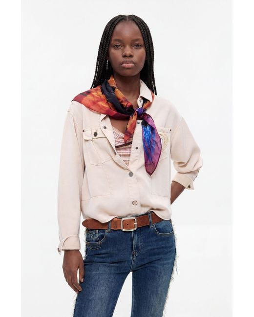 Desigual White Butterfly Scarf