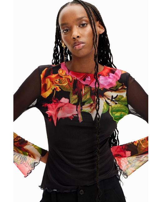 Desigual Red Tropical Flowers T-shirt