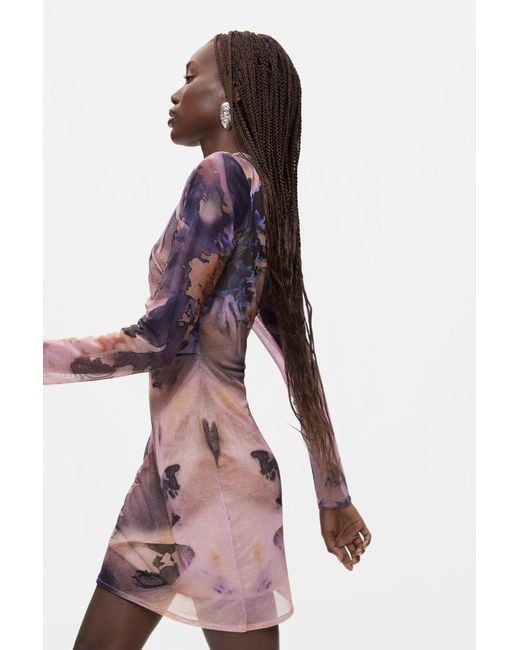 Desigual Red Printed Long-Sleeve Dress, Polyester