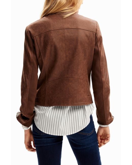 Desigual Blue Slim Biker Jacket, Polyester