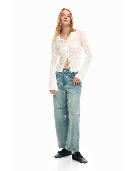 Desigual White Long Sleeve Knit Shirt