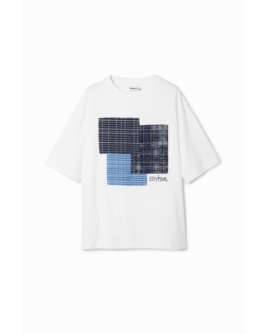 Desigual White T-Shirt With Central Patch, Cotton for men