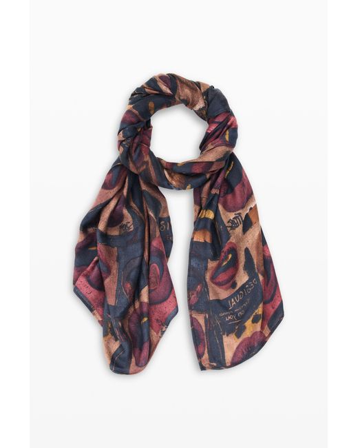Desigual Brown Rectangular Scarf Lips, Viscose