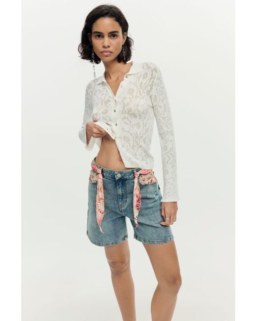 Desigual Blue Embroidered Denim Shorts, Polyester