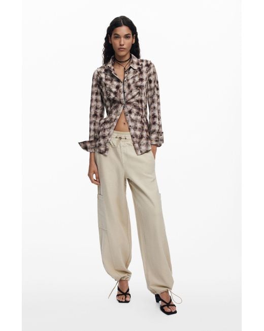 Desigual Brown Check Texture Shirt