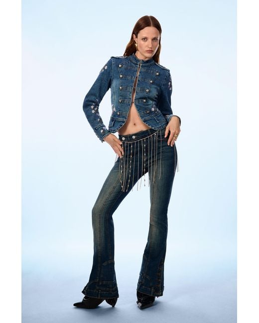 Desigual Blue Embroidered Jacket C Lacroix, Cotton