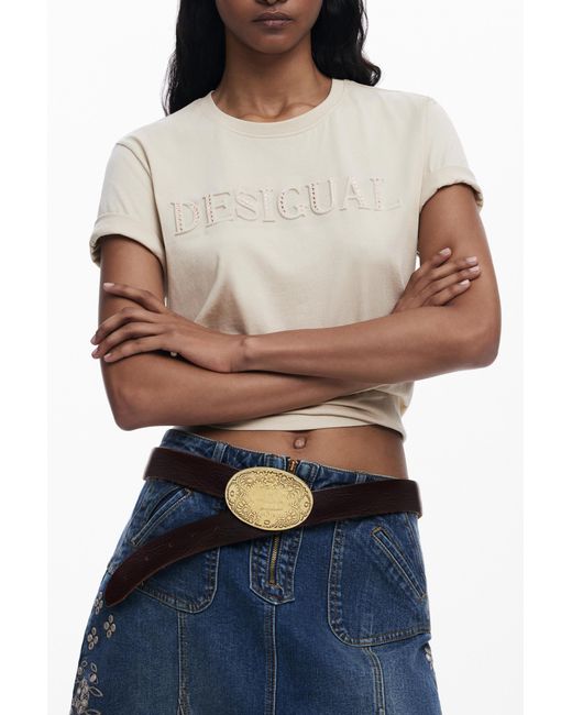 Desigual Blue Studded Logo T-Shirt, Cotton