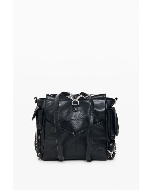 Desigual Black Small Faux Leather Backpack, Polyurethane
