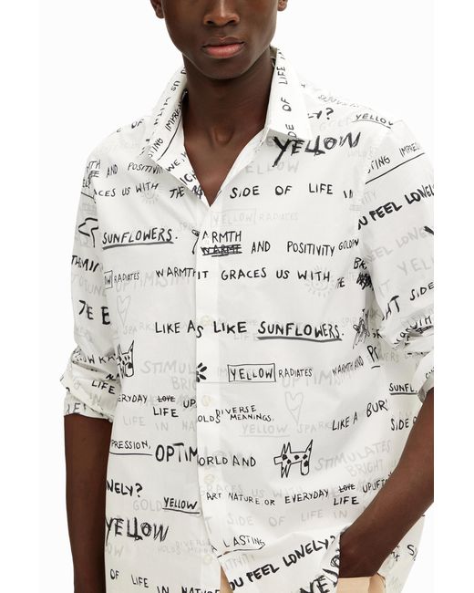 Desigual White Long-Sleeve Shirt With Lettering, Cotton for men