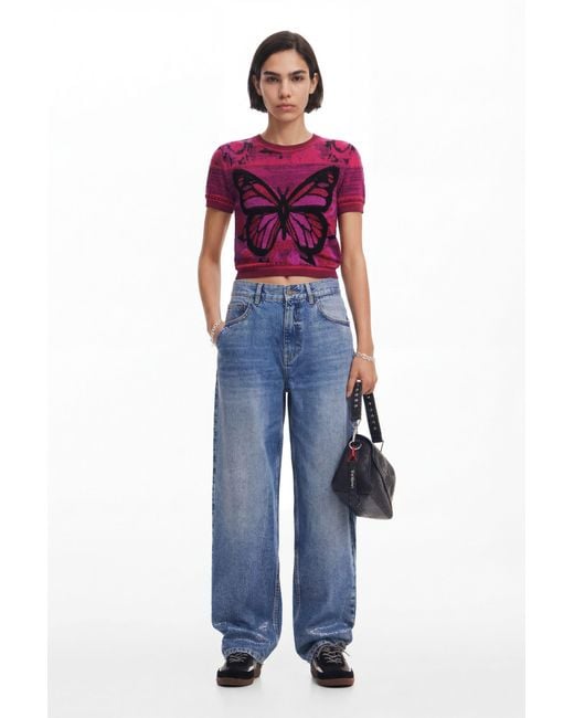 Desigual Red Butterfly Knit T-Shirt