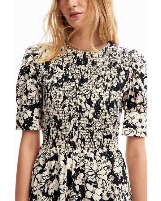 Desigual White Floral Midi Dress, Cotton
