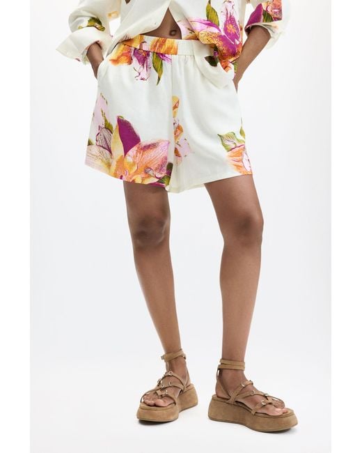 Desigual White Printed Flower Shorts
