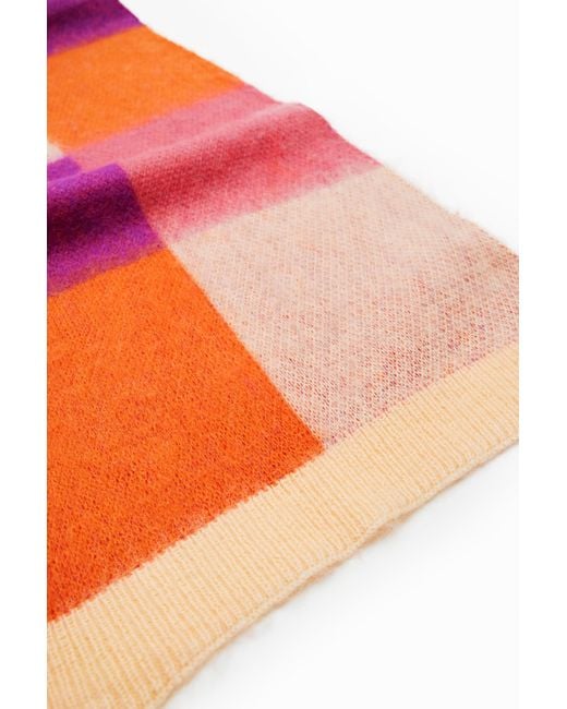 Desigual White Long Checkered Scarf