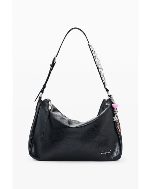 Desigual Black Square Faux Leather Bag, Polyurethane