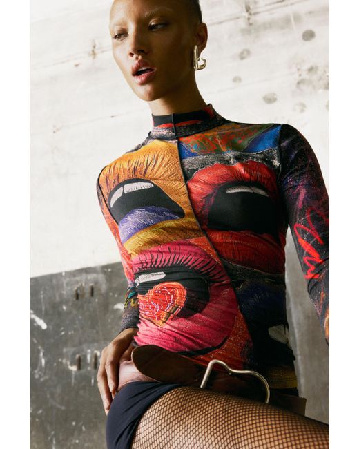 Desigual Gray Langarmshirt Mit Rollkragen, Damen, Viskose, Schwarz