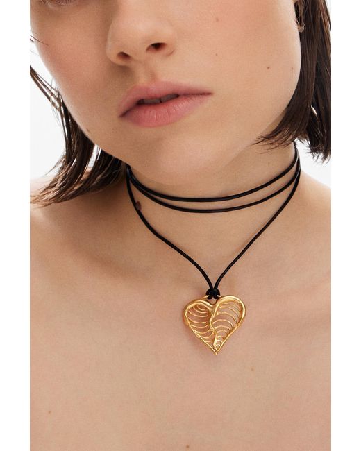 Desigual Metallic Zalio Cord-Plated Heart Pendant