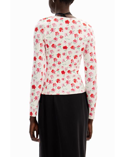 Desigual Red Patchwork Floral T-Shirt, Cotton