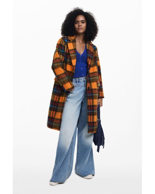 Desigual Blue Oversize Check Coat